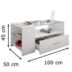 Produktbild für Couchtisch VCM Tindala, aus Glas / Holz, transparent / weiß