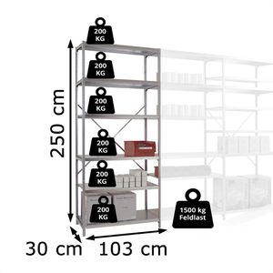 Produktbild für Schwerlastregal Manuflex RB2339, 6 Metallböden