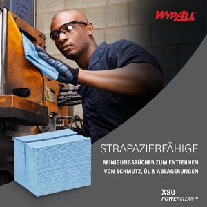 Produktbild für Einwegtücher Wypall X80, 8294, PowerClean, Hydroknit, blau