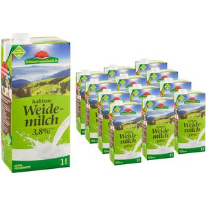 Schwarzwaldmilch Milch H-Milch, 3,8% Fett, Weidemilch, je 1 Liter, 12 Stück