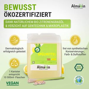 Produktbild für Spülmittel AlmaWin Zitronengras, mikroplastikfrei, Konzentrat