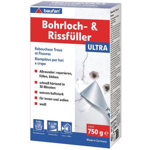 Baufan Spachtelmasse Bohrloch- und Rissfüller ultra, weiß, für Wände, Innen- und Außenbereich, 750g