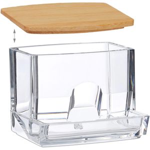 Produktbild für Wattestäbchenbehälter Relaxdays M, transparent, Bambusdeckel