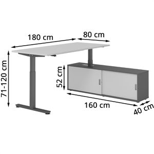 Produktbild für Schreibtisch Hammerbacher XMST 34195, lichtgrau, mit Sideboard