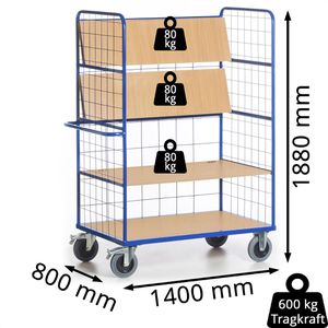 Produktbild für Etagenwagen Rollcart 08-7818, mit faltbaren Böden