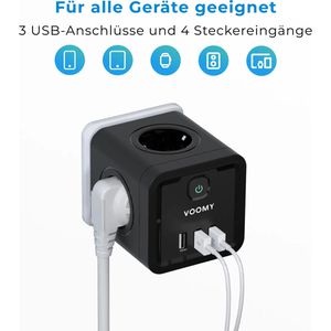 Produktbild für Steckdosenwürfel Voomy Split X4, mit Schalter, schwarz
