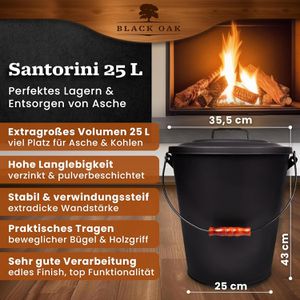 Produktbild für Ascheeimer Black-Oak Santorini, schwarz, Holzgriff &amp; Deckel