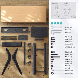 Produktbild für TV-Ständer Onkron TS1571-B, Ablage &amp; Rollen, schwarz, Metall