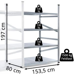 Produktbild für Anbauregal GEWE 815A4R, 4 Metallböden