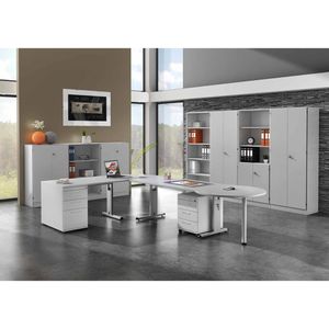 Produktbild für Schreibtisch Hammerbacher O-Serie, lichtgrau / silber