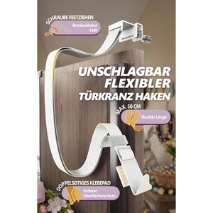 Produktbild für Türhaken 4smile für Türkranz, flexible Länge bis 50cm, weiß