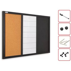 Produktbild für Kombitafel ALLboards CO64KBMBK, 3 in 1, weiß / braun / schwarz