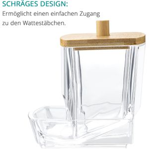Produktbild für Wattestäbchenbehälter Navaris transparent, mit Bambusdeckel