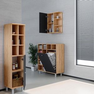 Produktbild für Bad-Hängeschrank Vicco Fynn, matt anthrazit / eiche