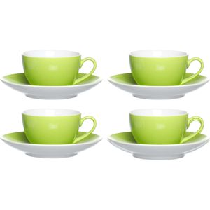 RitzenhoffundBreker Kaffeetassen Doppio grün, 200ml, Porzellan, 4 Tassen mit Untertassen, Set 8-teilig , 4 Stück