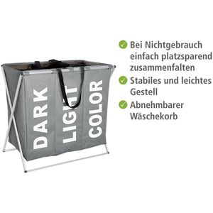 Produktbild für Wäschekorb Wenko Trio Grau, mit 3 Fächern