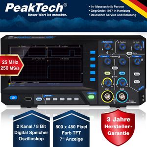 Produktbild für Oszilloskop PeakTech P 1402, 2 Kanäle, mit USB-A, 250 MSa/s