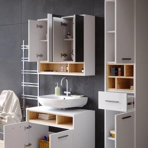 Produktbild für Spiegelschrank Vicco Beatrice, weiß / eiche