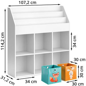 Produktbild für Bücherregal Vicco Luigi, weiß, mit 6 Faltboxen