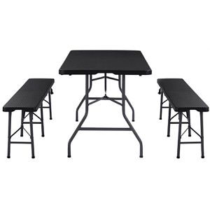 Produktbild für Bierzeltgarnitur Arebos schwarz, Rattanoptik