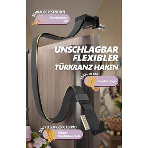 Produktbild für Türhaken 4smile für Türkranz, flexible Länge bis 50cm, schwarz