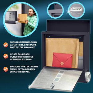 Produktbild für Briefkasten Monzana 109596, schwarz/silber, aus Stahl