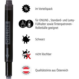 Produktbild für Füllerpatronen Online 70033 Kombipatrone, schwarz
