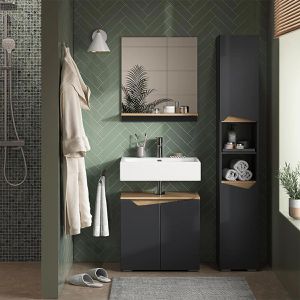 Produktbild für Badschrank Vicco Marelle, mit 4 Füßen, anthrazit/artisan eiche