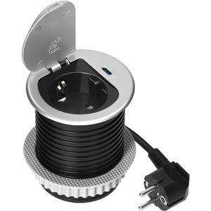 Produktbild für Einbausteckdose Orno GM-9040, mit 1,9 m Kabel, klappbar