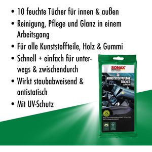 Produktbild für Reinigungstücher Sonax Kunststoffpflege glänzend, feucht