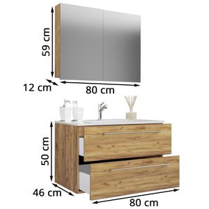 Produktbild für Waschtisch VCM Badinos, mit Spiegelschrank, honig eiche