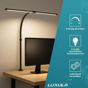 Produktbild für Schreibtischlampe Luxula LX700155, schwarz, LED, dimmbar