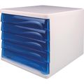 Schubladenbox Helit H61299-30, the wave, A4 Kunststoff, 5 Fächer, blau transparent / weiß