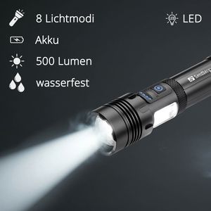 Produktbild für Taschenlampe Sandberg 421-08, schwarz, LED, aufladbar