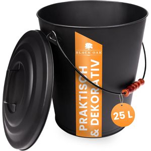 Ascheeimer Black-Oak Santorini, schwarz, Holzgriff & Deckel