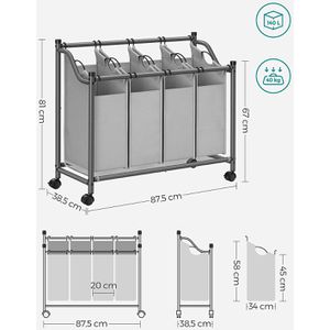 Produktbild für Wäschekorb Songmics LSF005GS, grau, mit 4 Fächern