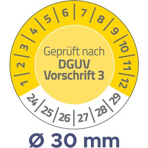 Produktbild von Prüfplakette 2026 – Technisch Geprüft, Gelb, Selbstklebend, Ø30 Mm, 18 Stück/Bogen, Dokumentenfolie – Von KSIGN