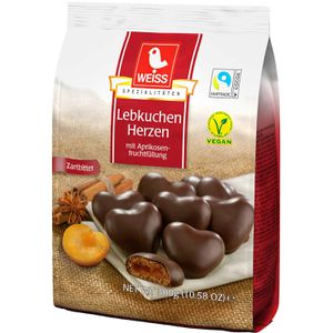 Lebkuchen Weiss gefüllte Herzen, Zartbitter
