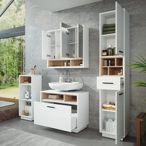 Produktbild für Badmöbel-Set Vicco Beatrice, weiß / sonoma eiche, 4-teilig