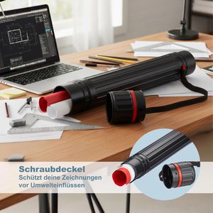 Produktbild für Zeichenrollenköcher Relaxdays mit Tragegurt, schwarz/rot