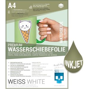 Skullpaper Transferpapier Inkjet Weiss, DIN A4, Wasserschiebefolie, bestempelbar, 8 Blatt