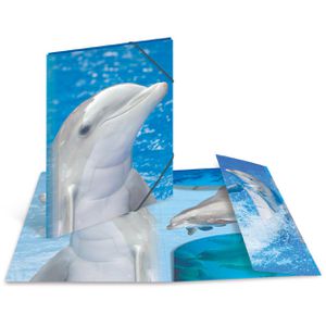 Herma Zeichenmappe 7146, Delfine, A3, aus PP, 3 Einschlagklappen, Gummizug, 3 Stück