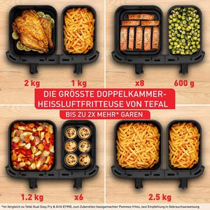 Produktbild für Heißluftfritteuse Tefal Dual Easy Fry &amp; Grill, EY942H, XXL