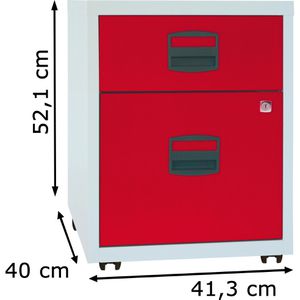 Produktbild für Rollcontainer Bisley-Home PFA, aus Metall, lichtgrau / rot