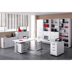 Produktbild für Schreibtisch Hammerbacher U-Serie, weiß / silber