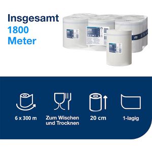 Produktbild für Putztuchrolle Tork Standard, 120155, M2, aus Zellstoff, weiß