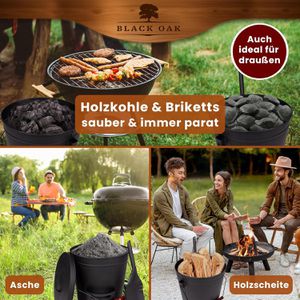Produktbild für Ascheeimer Black-Oak Stromboli, schwarz, Holzgriff &amp; Deckel