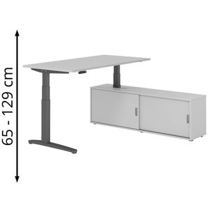 Produktbild für Schreibtisch Hammerbacher XBHM 30586, lichtgrau, mit Sideboard