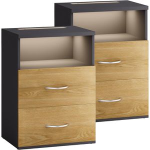 Nachttisch CASARIA Jamie, 109677, braun / anthrazit, 2er Set