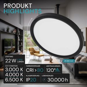 Produktbild für LED-Panel Luxula LX300216, schwarz, Ø 30 cm